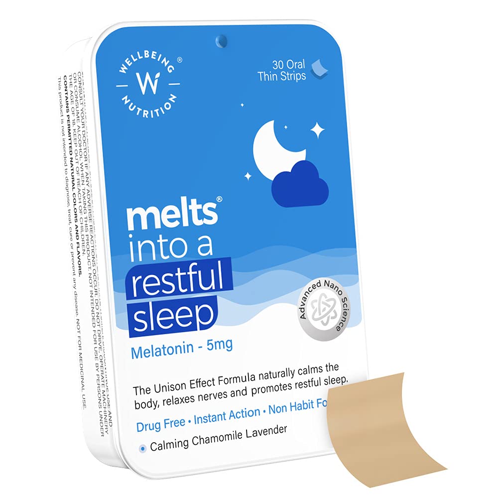 Wellbeing Nutrition Melts Restful Sleep, Plant Based Melatonin 5mg